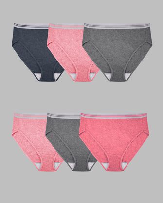 Women's Plus Fit for Me® Heather Cotton Hi-Cut Panty, Assorted 6 Pack 