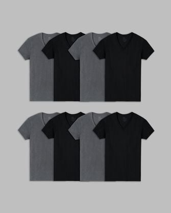 Men's Short Sleeve Active Cotton Blend V-Neck T-Shirt, Black and Grey 8 Pack 