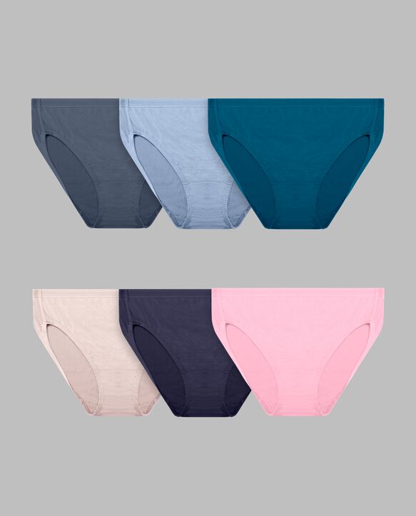 Women's Plus Fit for Me® Breathable Micro-Mesh Hi-Cut Panty, Assorted 6 Pack Assorted