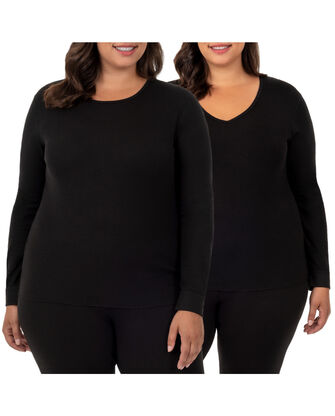 Women's Plus Size Thermal Crew & V-Neck Top, 2 Pack 