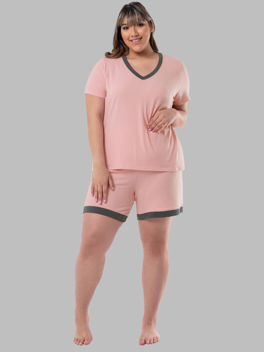 Women's Soft & Breathable V-Neck T-shirt and Shorts, 2-Piece Pajama Set 