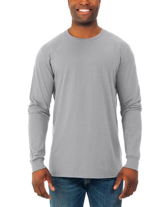 Men's Soft Long Sleeve Crew Neck T-Shirt, 2 Pack Extended Sizes 