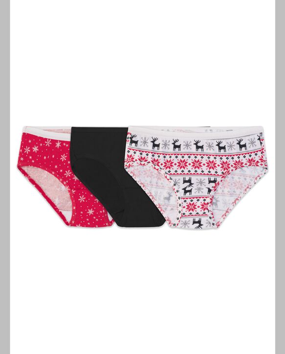 Fruit of the Loom Girls Holiday  Hipster Underwear, 3 Pack ASSORTED