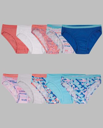 Girls' Cotton Bikini Underwear, Assorted 10 Pack ASSORTED