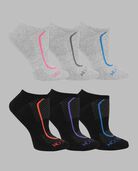 Women's Coolzone® Cushioned Cotton No Show Sock,s 6 Pack GREY/BLUE, GREY/PURPLE, GREY/PINK, BLACK/PURPLE, BLACK/BLUE, BLACK/PINK