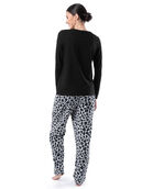 Women's Fleece  Top and Bottom,  2 Piece Pajama Set BLACK/CHEETAH PRINT