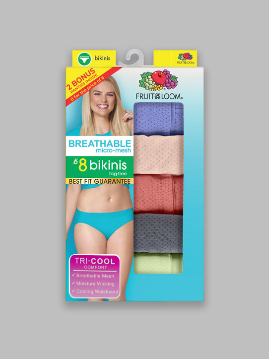 Women's Assorted Breathable Micro-Mesh Bikini Panty, 8 Pack ASSORTED