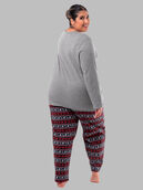 Women's Plus Flannel Top and Bottom, 2 Piece Pajama Set GREY HEATHER/ FAIR ISLE BLACK