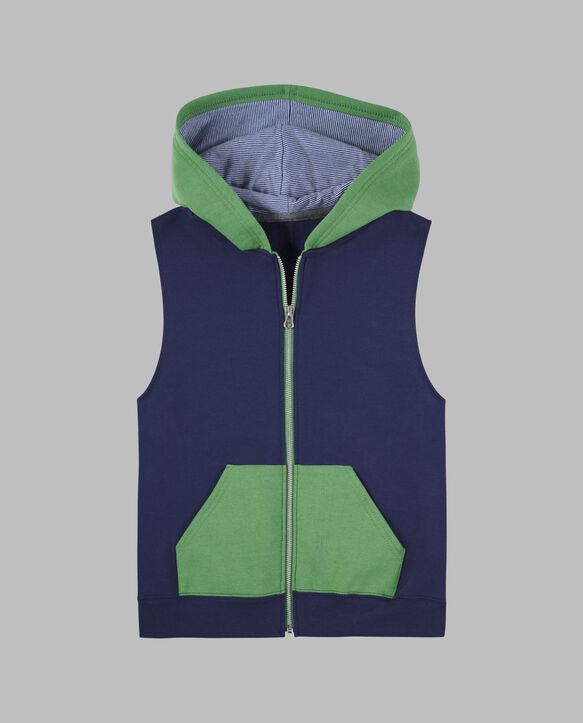Boys' Fleece Full Zip Sleeveless Vest Green/Navy