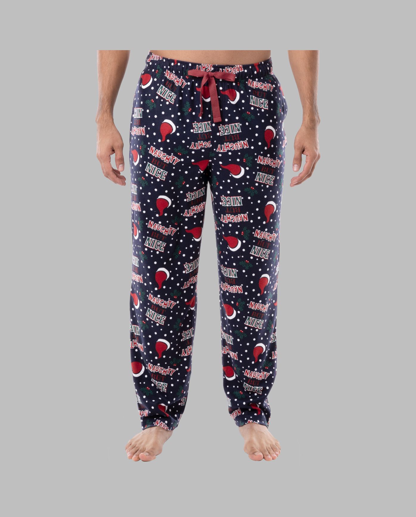 Fruit of the Loom Men's Holiday and Plaid Microfleece Sleep Pant, 2 Pack NAUGHTY BUT NICE/NAVY PLAID