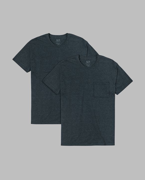 Men’s Eversoft® Short Sleeve Pocket T-Shirt, Extended Sizes 2 Pack BLACK HEATHER