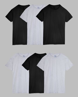 Men's Short Sleeve Crew T-Shirt, Extended Sizes Black and Gray 6 Pack 