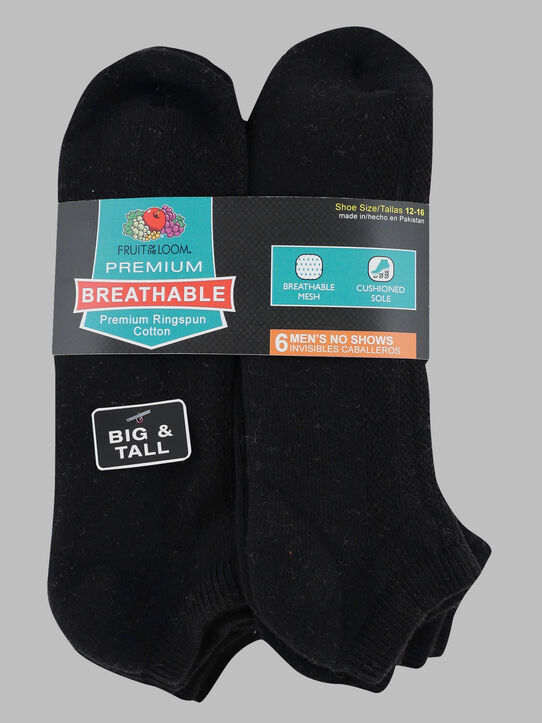 Men's Breathable No Show Socks Black, 6 Pack BLACK