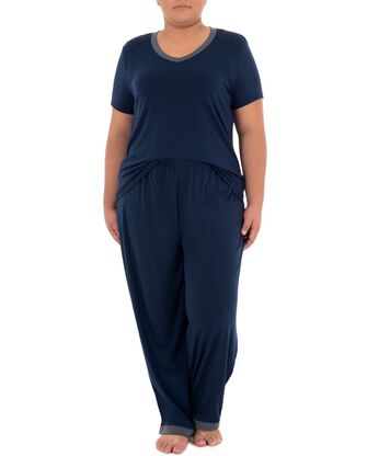 Women's Plus Soft & Breathable Plus Size V-Neck Pajama Set MIDNIGHT BLUE
