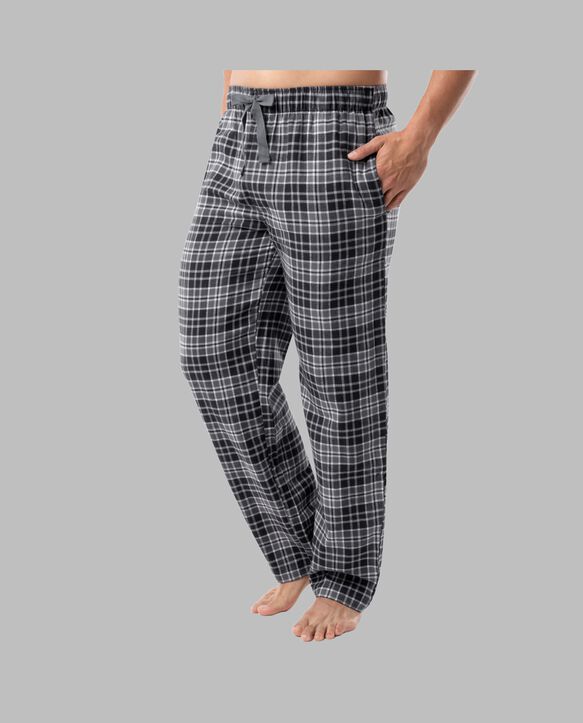 Fruit of the Loom Men's Long Sleeve Fleece Crew and Flannel Sleep Pant, 2 Piece Set GREY