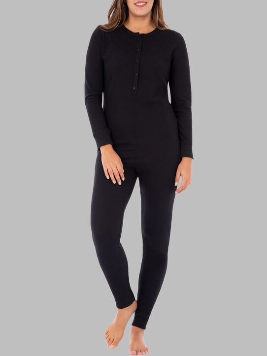 Women's Waffle Unionsuit BLACK