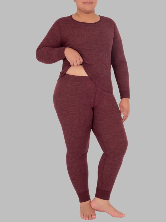 Women's Plus Size Waffle Thermal Crew Top and Bottom Set 