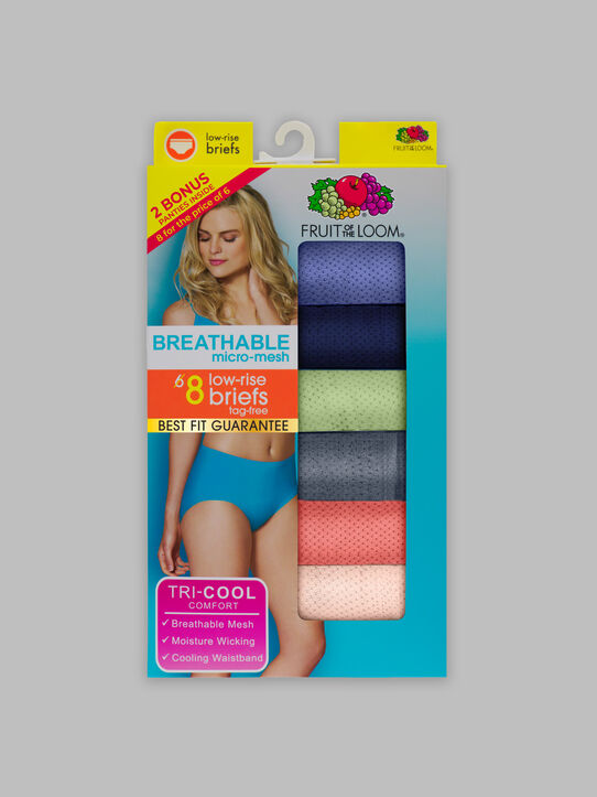 Fruit of the Loom Women's Breathable Micro-Mesh Hi-Cut Underwear, 6+2 Bonus  Pack 