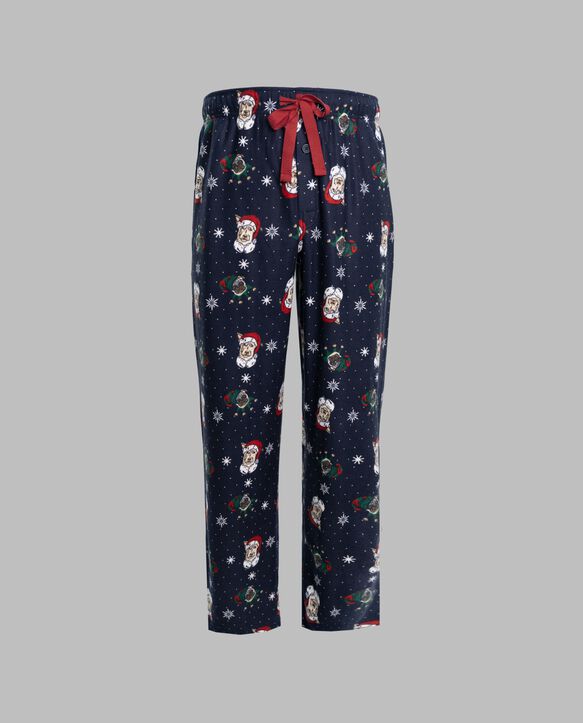 Fruit of the Loom Men's Holiday and Plaid Microfleece Sleep Pant, 2 Pack SANTA DOG/BLUE PLAID