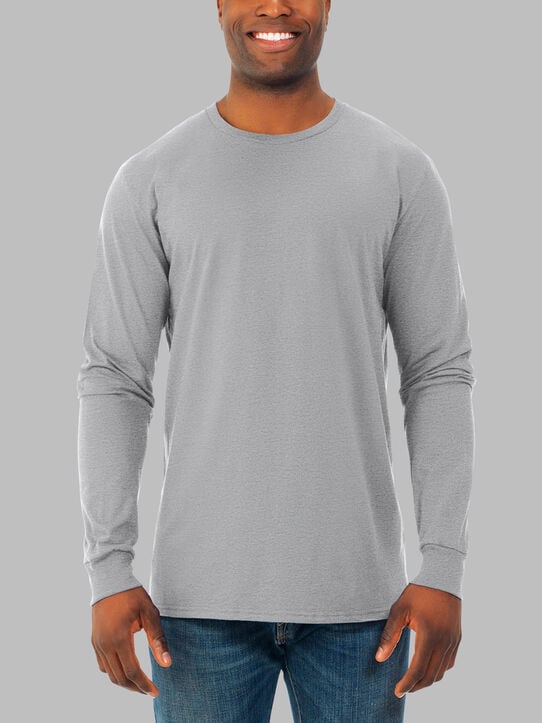 Men's Soft Long Sleeve Crew T-Shirt, Extended Sizes 2 Pack Athletic Heather