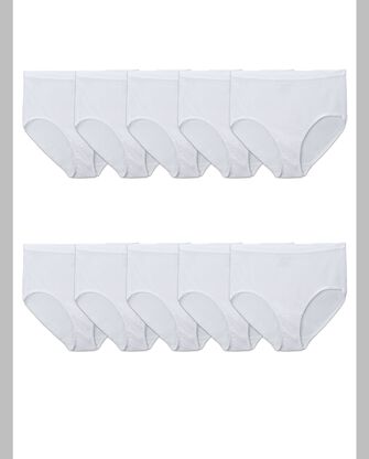 Women's Plus Fit for Me® Cotton Brief Panty, White 10 pack WHITE