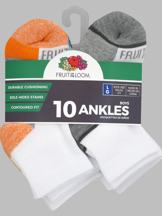 Boys' Sport Ankle Socks, 10 Pack WHITE