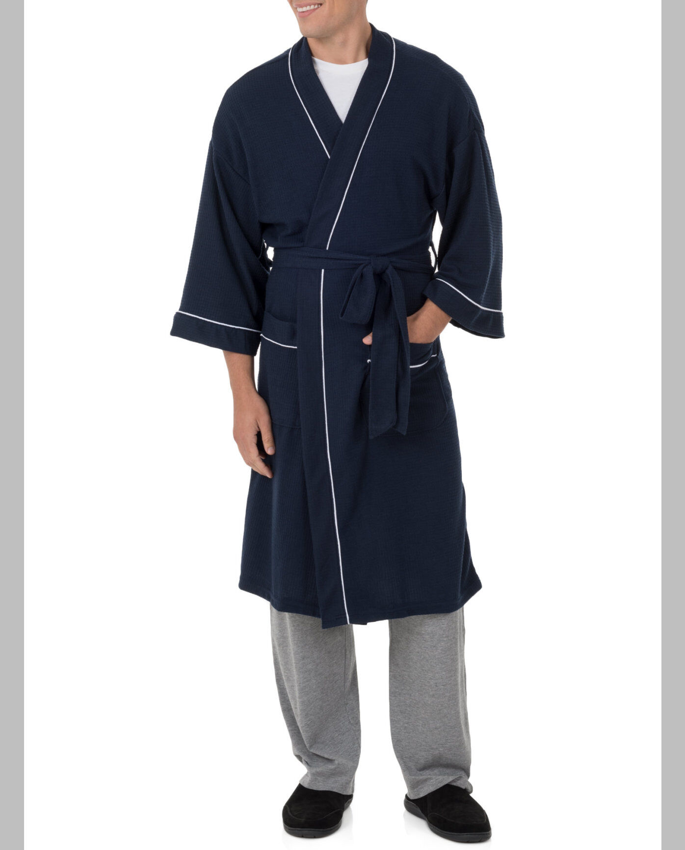 Men's Soft Touch Waffle Robe, 1 Pack, Size 2XL NAVY