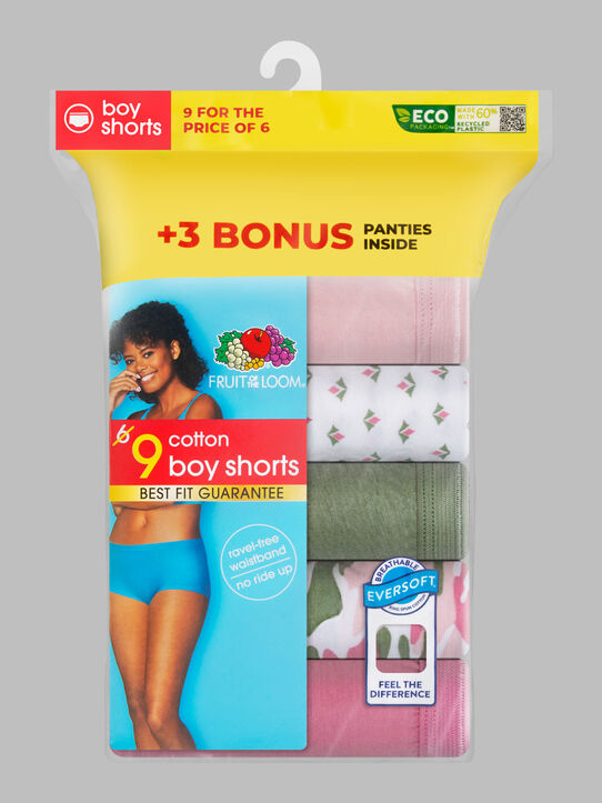 Women's Boyshort Panty, Assorted 6+3 Bonus Pack