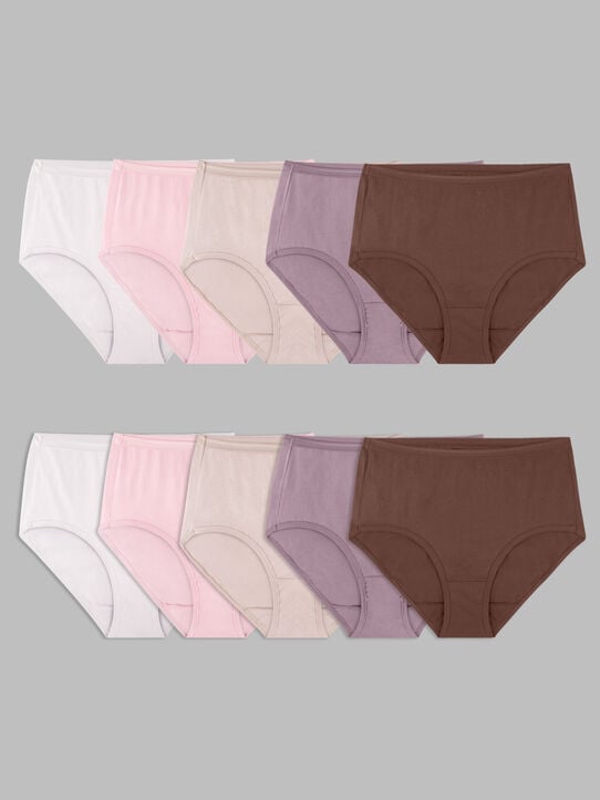 Women's Cotton Body Tone Brief Panty, Assorted 10 Pack Assorted