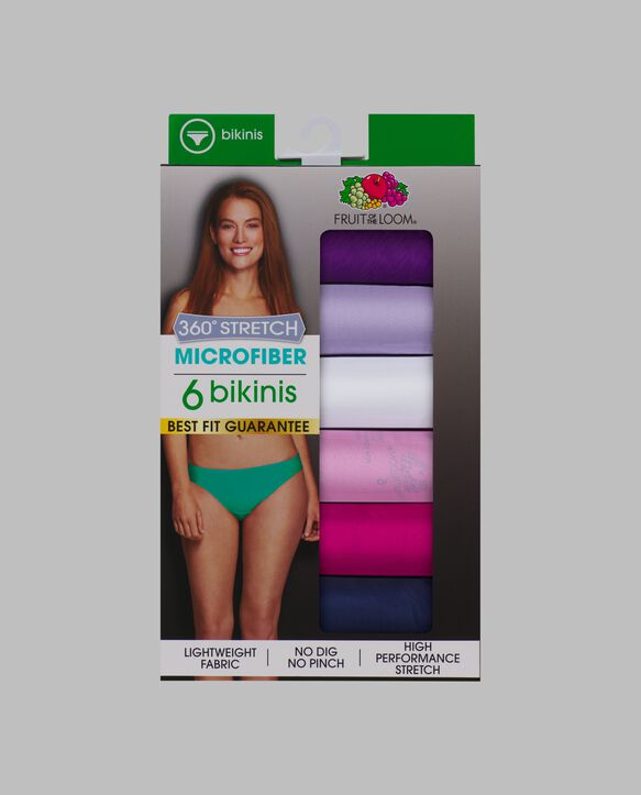Women's 360 Stretch Microfiber Bikini Panty, Assorted 6 Pack ASSORTED