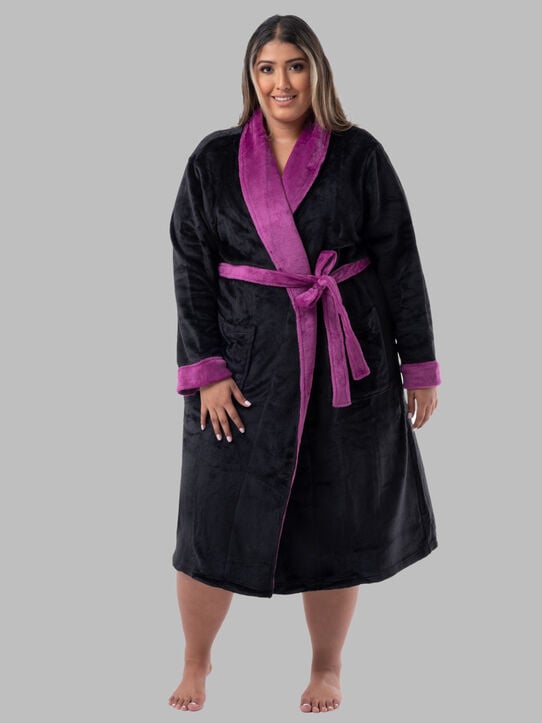 Women's Plus Fleece Robe BLACK/ROYAL BERRY