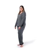 Women's Plus Soft & Breathable Plus Size Crew Neck Long Sleeve Shirt and Pants Pajama Set MONUMENT