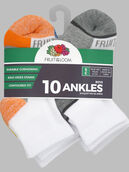 Boys' Sport Ankle Socks, 10 Pack WHITE