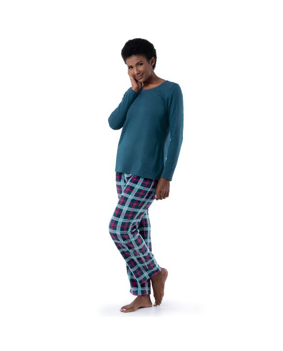 Women's Fleece Top and Bottom, 2 Piece Pajama Set MIDNIGHT BLUE/TARTAN PLAID