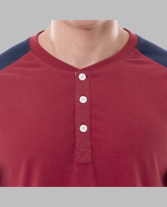 Fruit of the Loom Men's Jersey Short Sleeve Henley Top and Jogger Pant, 2 Piece Set RED/NAVY