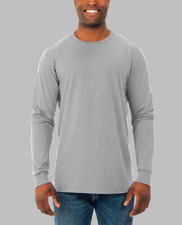 Men's Soft Long Sleeve Crew T-Shirt, Extended Sizes 2 Pack Athletic Heather