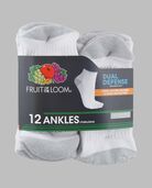 Men's Dual Defense®Ankle Socks , 12 Pack, Size 6-12 WHITE/GREY