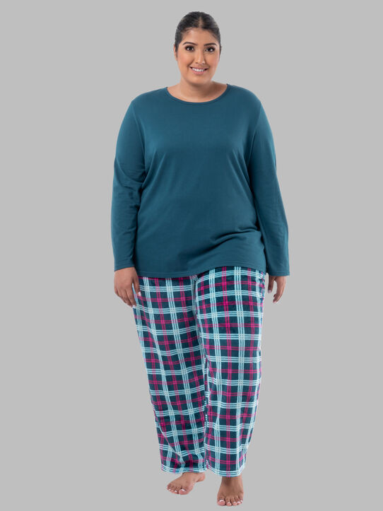 Women's Plus Fit for Me®Fleece Top and Bottom, MIDNIGHT BLUE/TARTAN PLAID