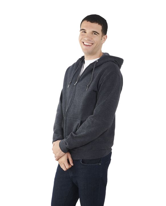 Big Men's Fleece Full Zip Hoodie Jacket, 1 Pack Black Heather