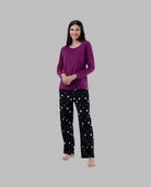 Women's Fleece  Top and Bottom,  2 Piece Pajama Set ROYAL BERRY/MULTI COLOR DOTS PRINT
