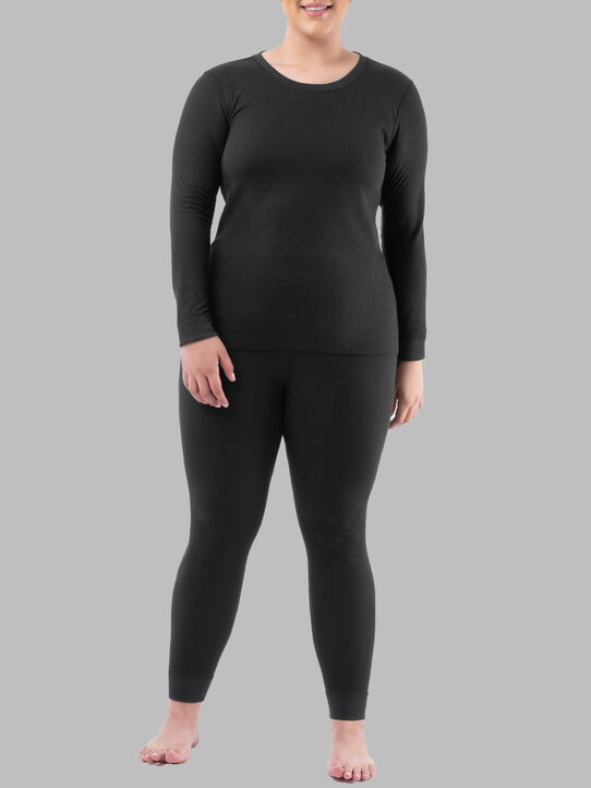 Women's Plus Size Thermal Crew Top & Bottom Set BLACK/BLACK
