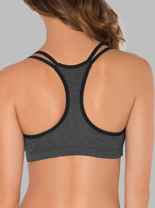 Women's Strappy Sports Bra, 3 Pack BLUSHING ROSE WITH BLACK/ CHARCOAL/ BLACK