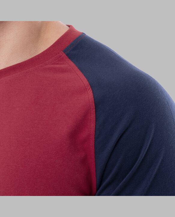 Fruit of the Loom Men's Jersey Short Sleeve Henley Top and Jogger Pant, 2 Piece Set RED/NAVY