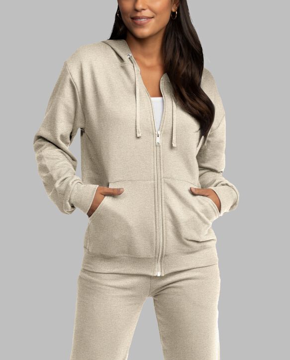 Eversoft® Fleece Full Zip Hoodie Sweatshirt Khaki Heather
