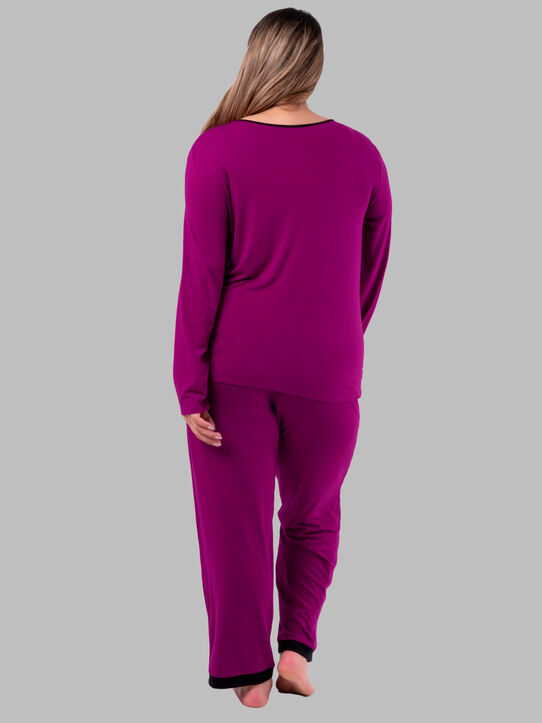 Women's Plus Fit for Me® Soft & Breathable Crew Neck Long Sleeve Shirt and Pants, 2 Piece Pajama Set BOYSENBERRY