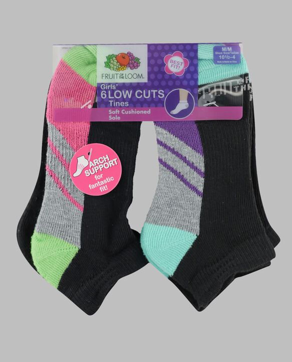 Girls' Low Cut Socks Pack, 6 Pack, Size 10.5-4 BLACK