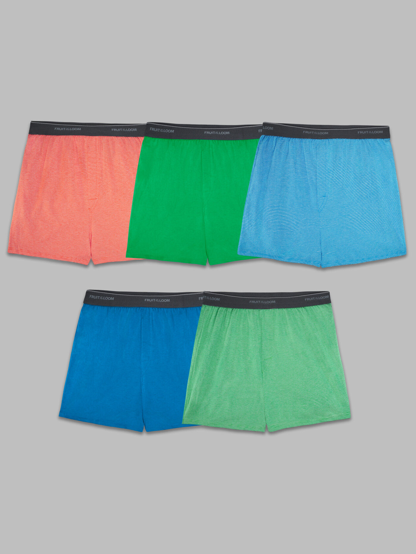 Boys Stripe Solid Knit Boxers 5 Pack Fruit of the Loom