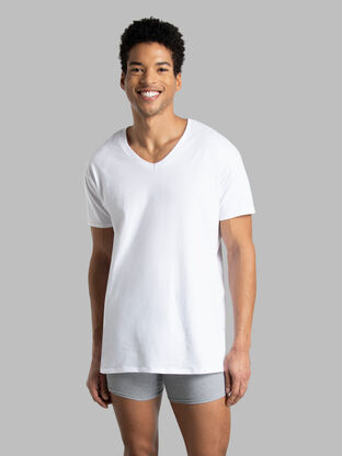 Men's Short Sleeve V-neck T-Shirts, White 6 Pack 