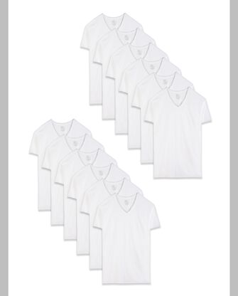 Men's Short Sleeve White V-Neck T-Shirts, 12 Pack 