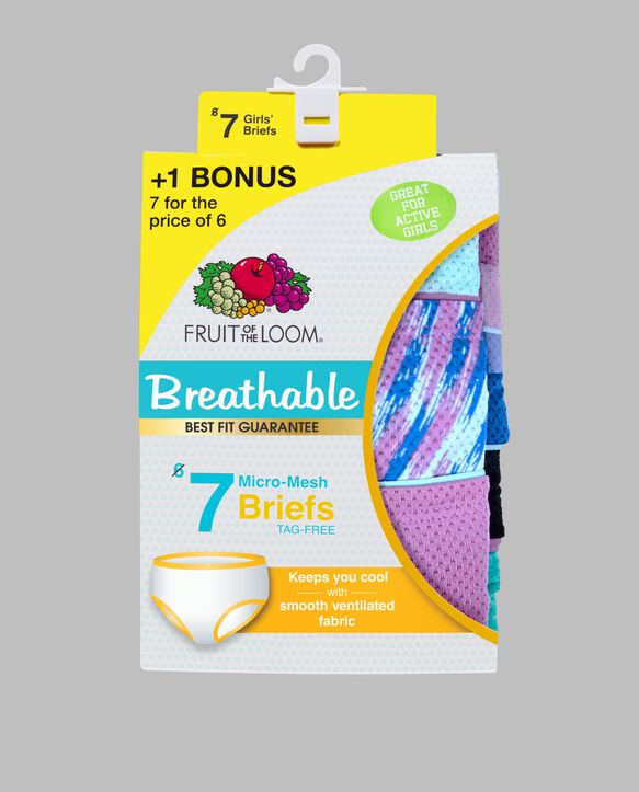 Girl's Breathable Micro-Mesh Brief Underwear, Assorted 6+1 Bonus Pack